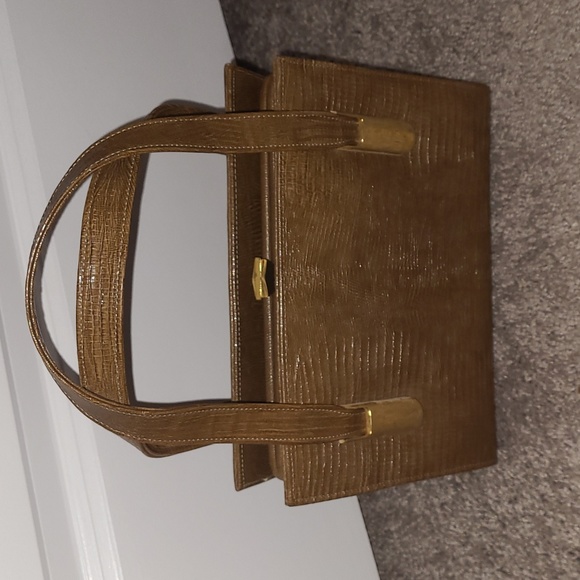 Mid century Vintage Palizzio Handbag Brown Lizard Print - Picture 1 of 7